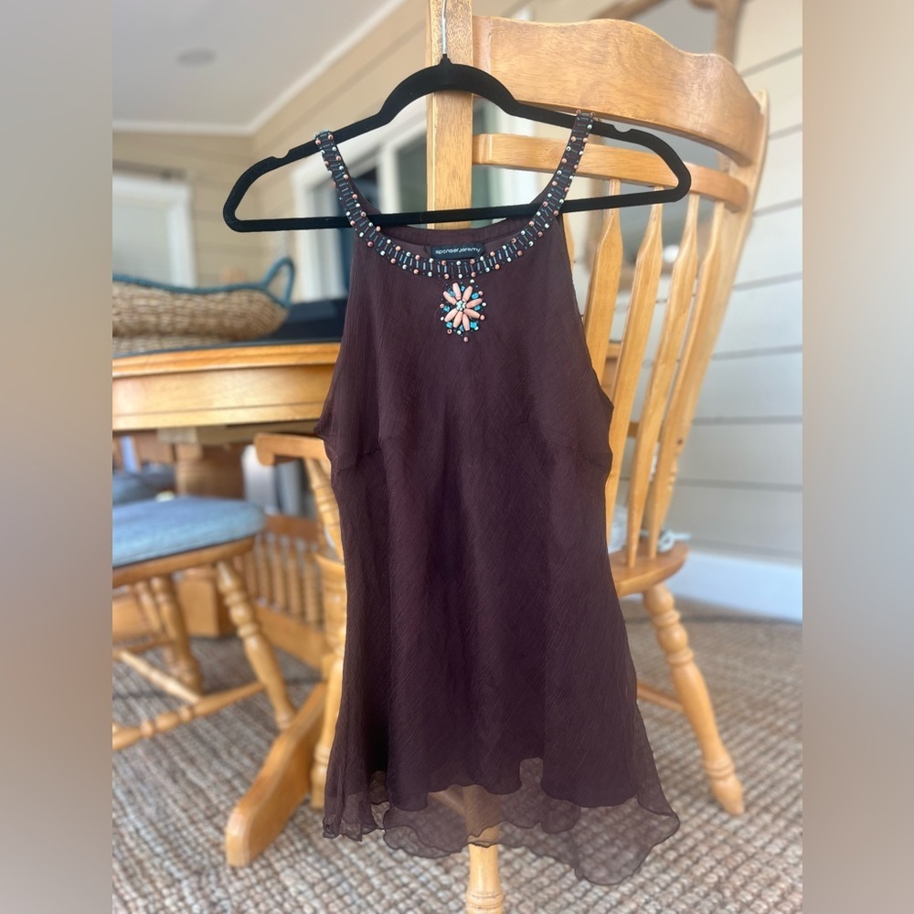 Spenser Jeremy Dark Brown Embellished Tank Top